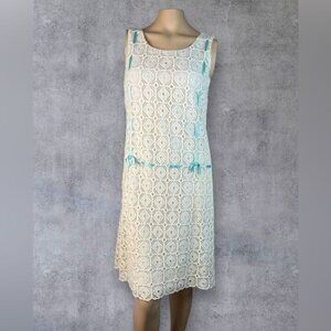 1960's Vintage Gino Charles Lace Dress with Teal Accents